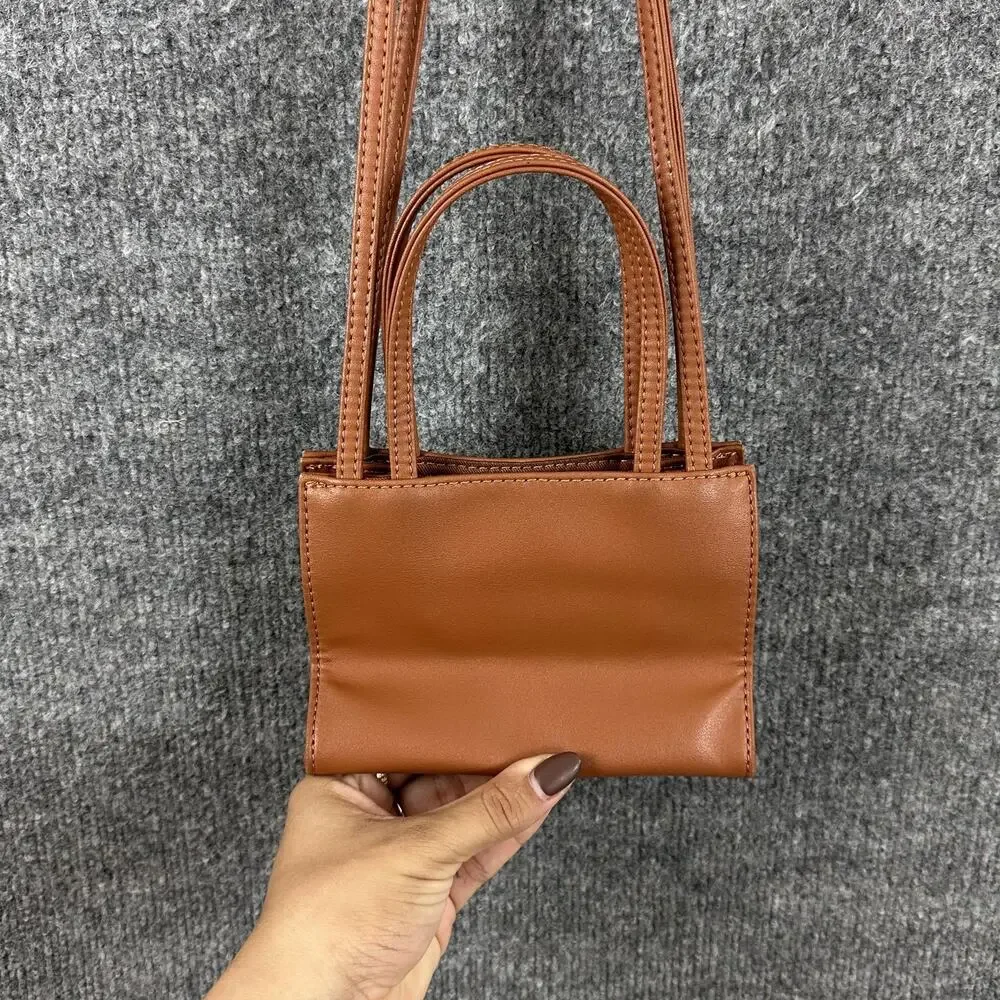 Telfar Small Shopping Bag in Tan Vegan Leather Crossbody Faux Leather Logo Purse